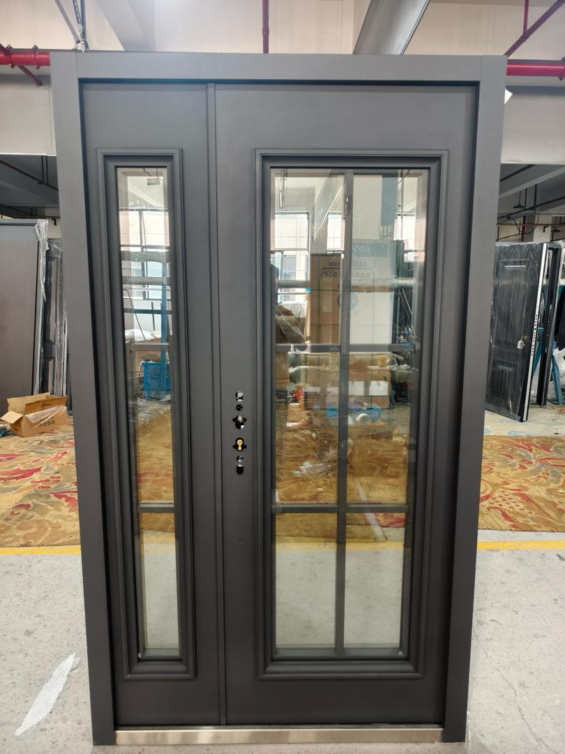 Graphite Grid Glass Double Entry Door — Doors