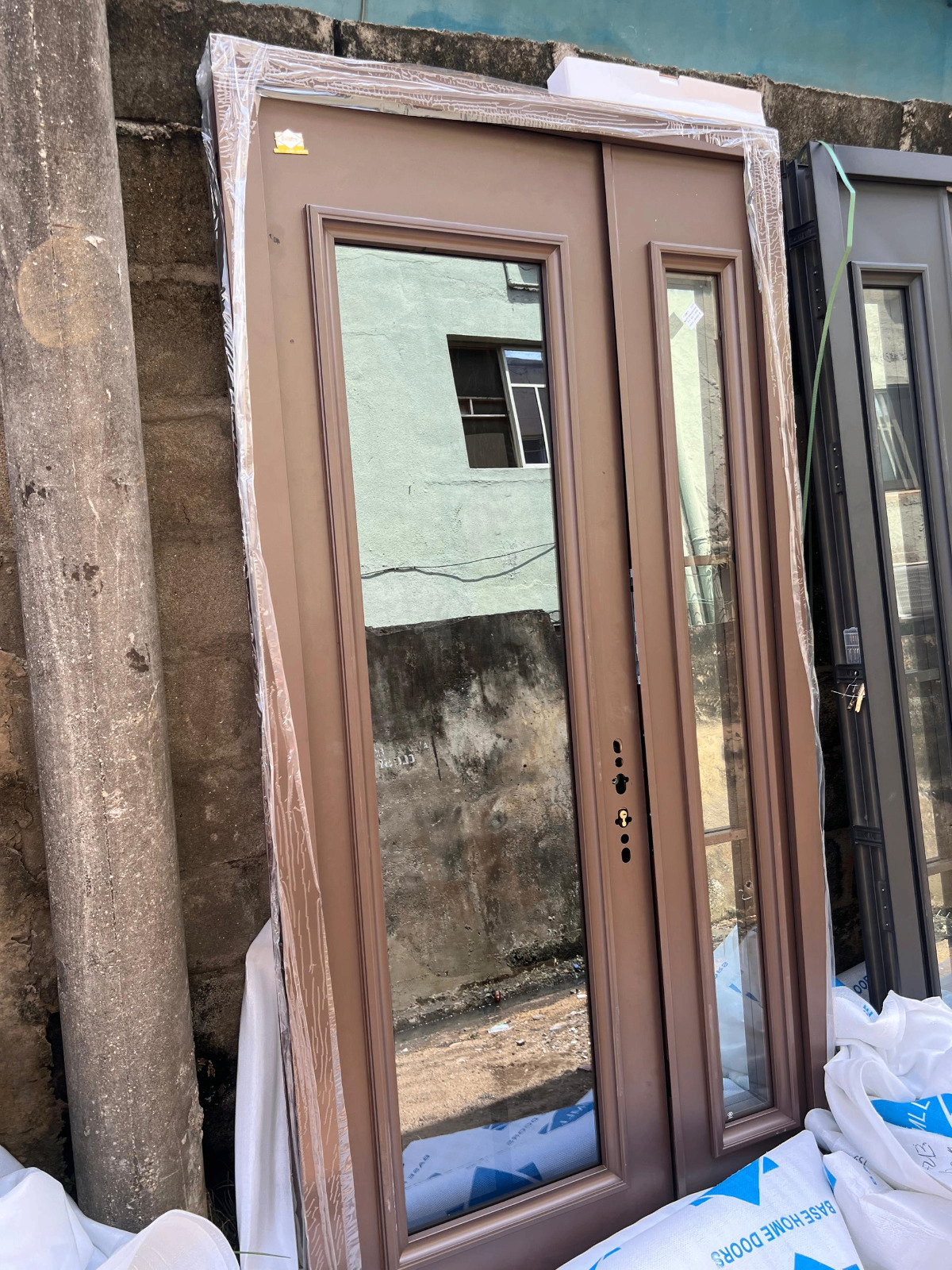 Bronze Full-Glass Sidelight Entry Door — Doors