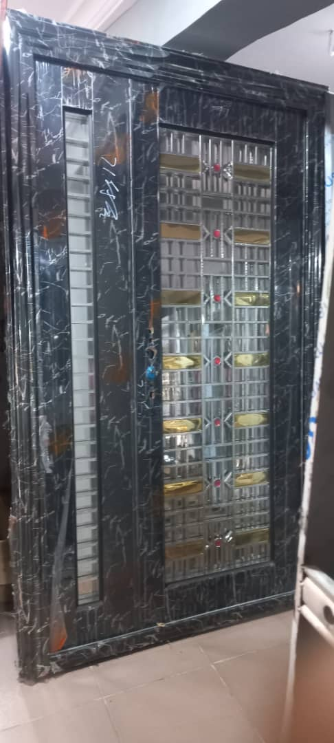 Black Marble Grid Glass Double Door — Doors