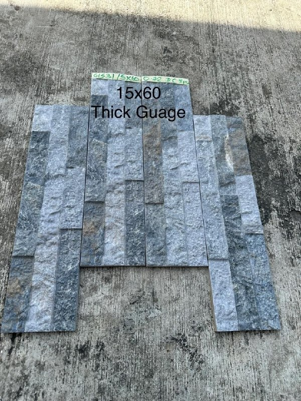 61531 Grey Thick Gauge Stacked Stone 15x60 — Tiles