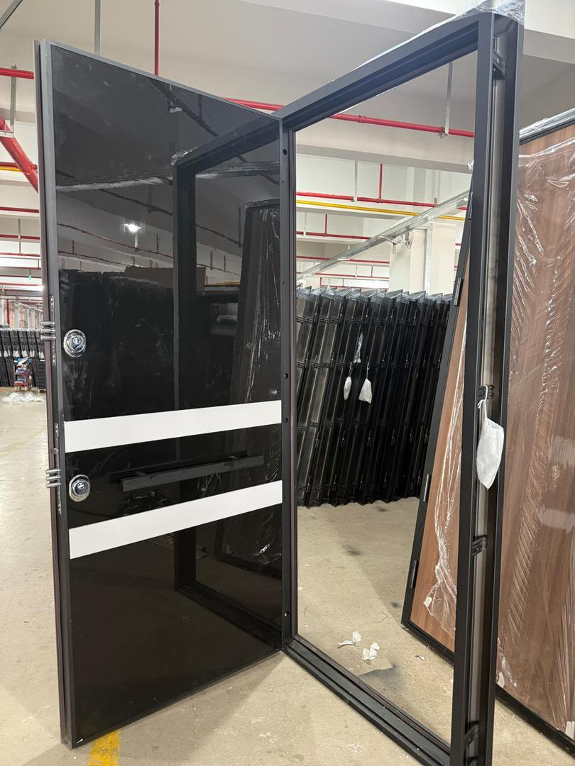 Onyx Chrome Band Pivot Door — Doors